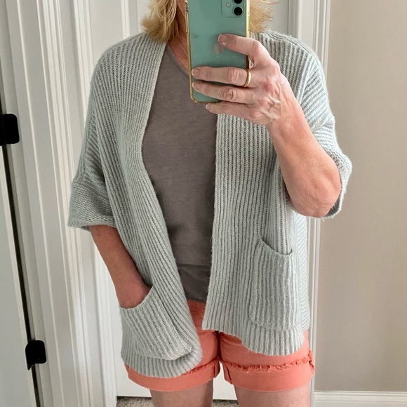 Anthropologie Wooden Ships Silver Grey Open Front Cardigan Sweater with Pockets - Picture 4 of 14